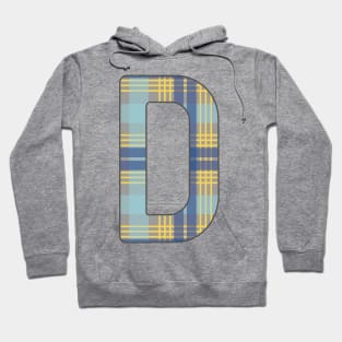 Monogram Letter D, Blue, Yellow and Grey Scottish Tartan Style Typography Design Hoodie